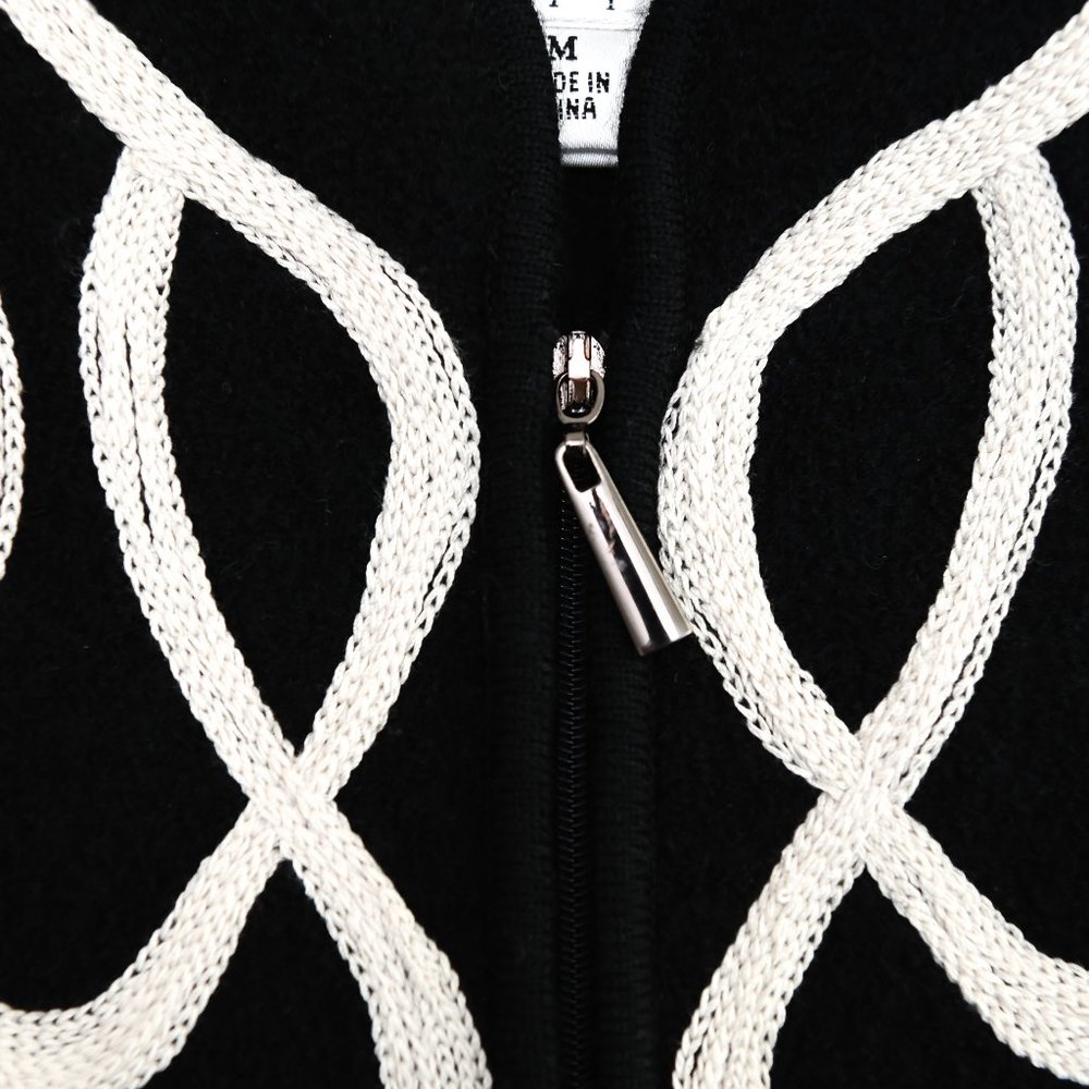 TALBOTS Black Zip Up Sweater Jacket with White Sartouche Braid - Size PM - Picture 13 of 14